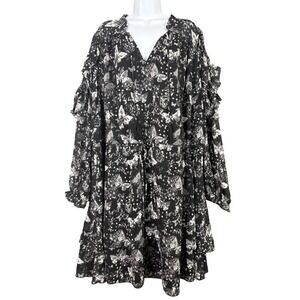 Cato Plus Size Black Butterfly Print Tiered Ruffle Dress 26 28W